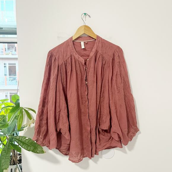 Anthropologie Pilcro Mauve Floral Embroidered Button Up Blouse Size XL - Picture 1 of 6